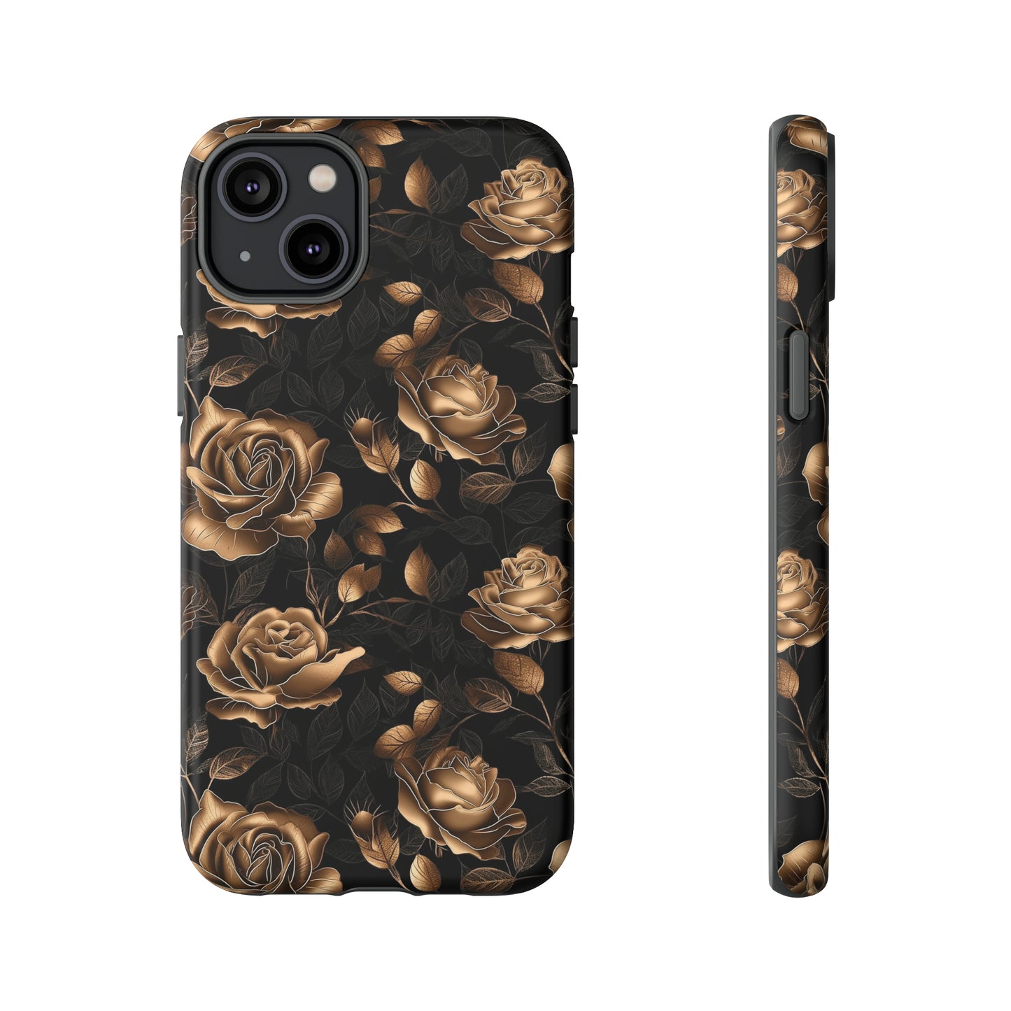 Tough Phone Case Black and Gold Roses