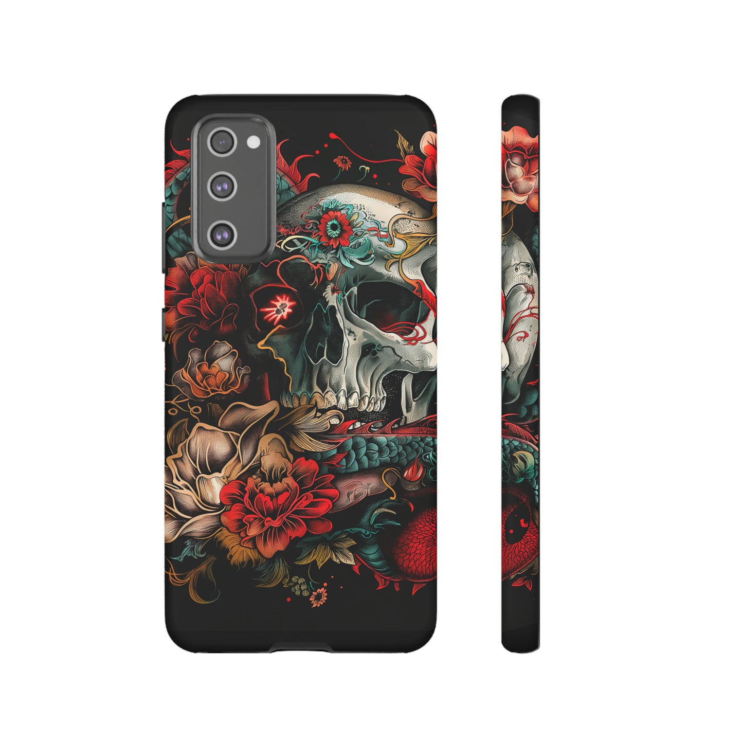 Tough Phone Case Skull and Rose