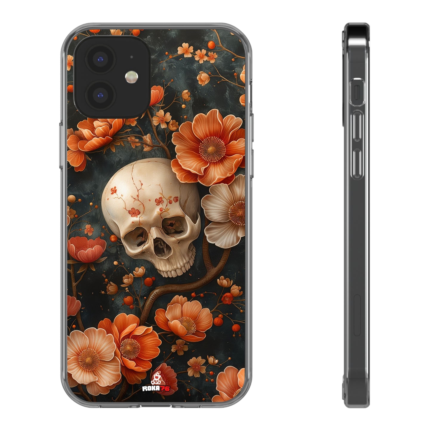 Clear Phone Cases Skull and Flowers Design