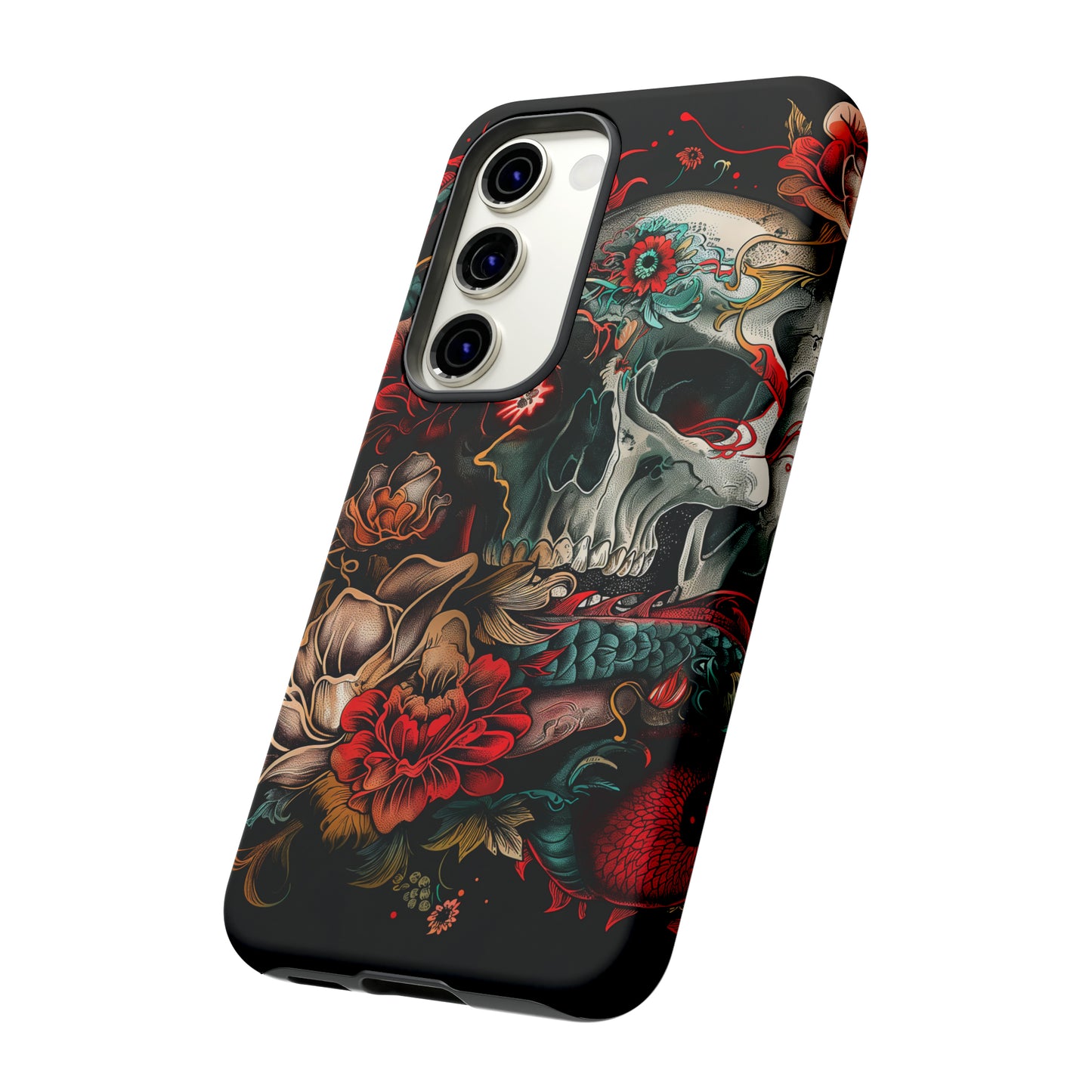 Tough Phone Case Skull and Rose