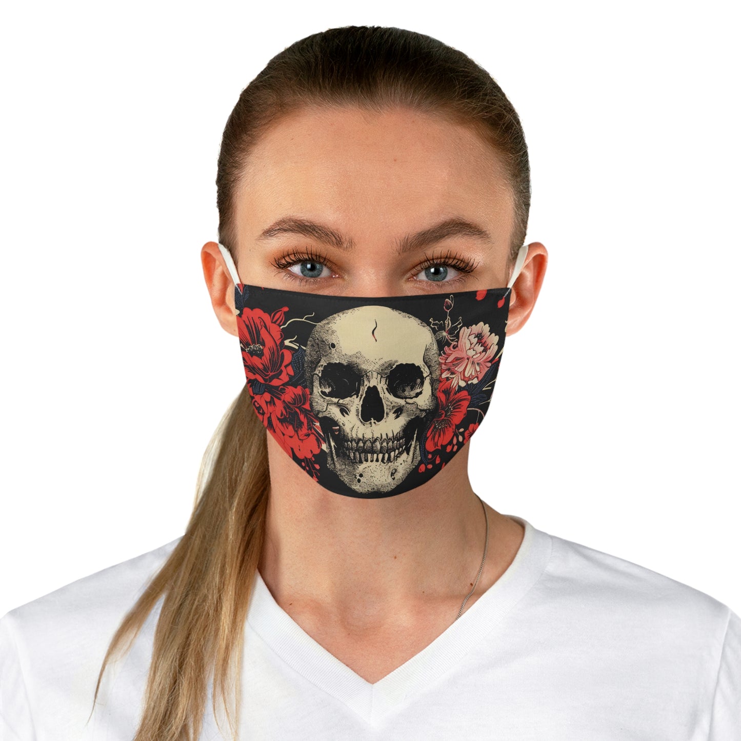 Fabric Face Mask Rose Skull Design