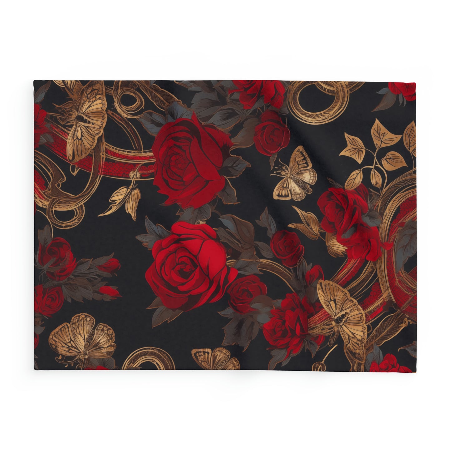 Arctic Fleece Blanket Roses and Gold Butterfly