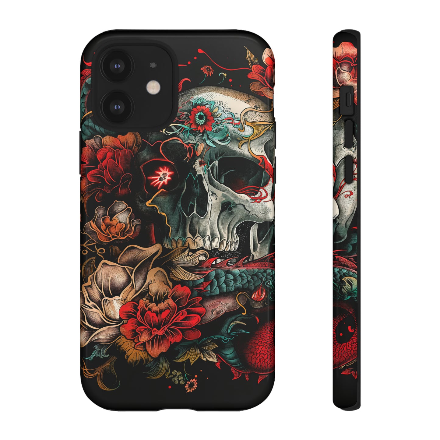 Tough Phone Case Skull and Rose