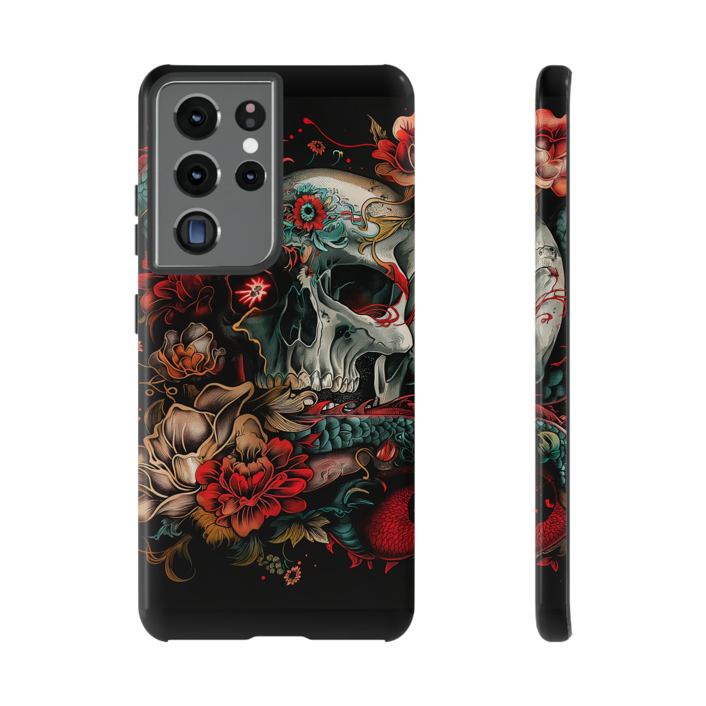 Tough Phone Case Skull and Rose