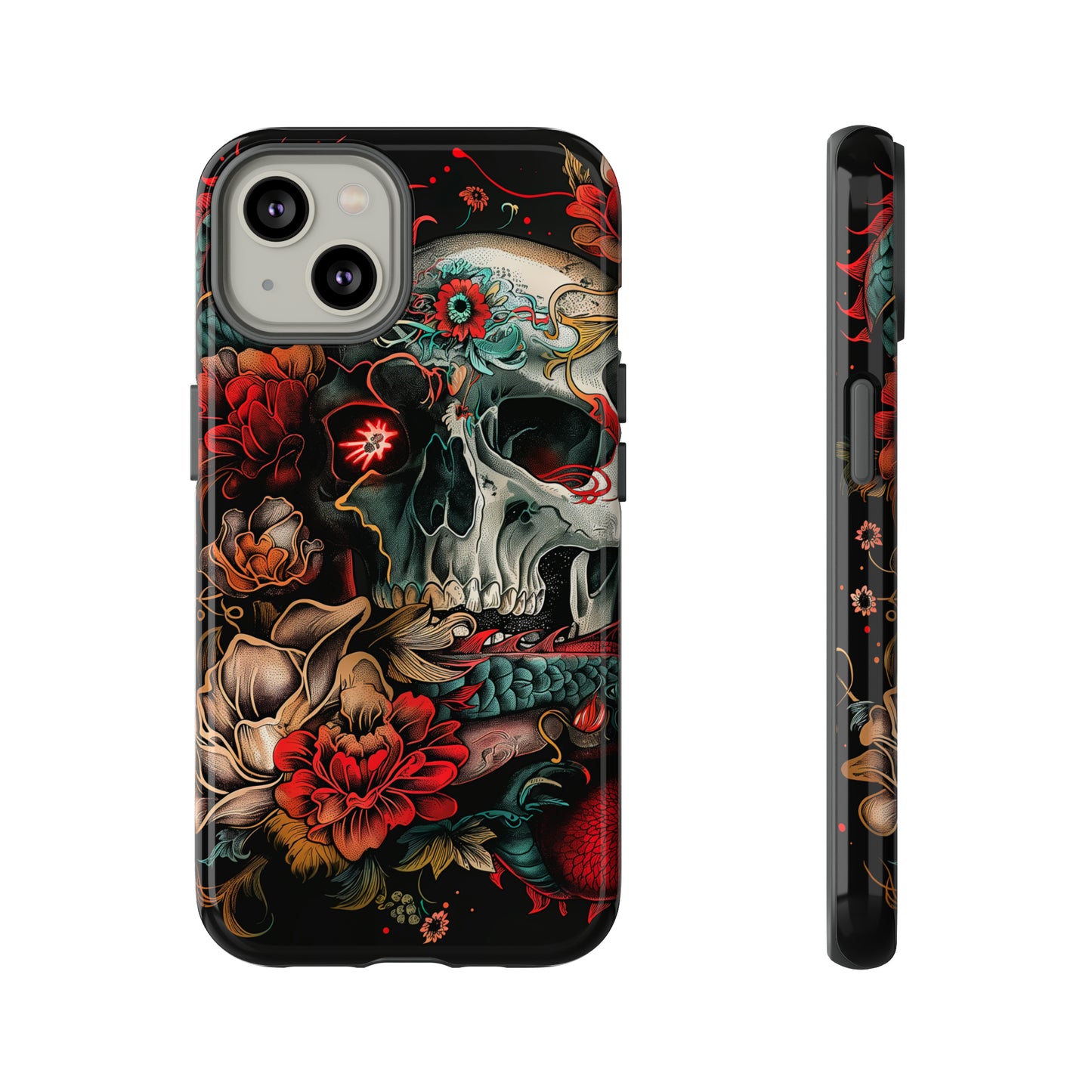 Tough Phone Case Skull and Rose