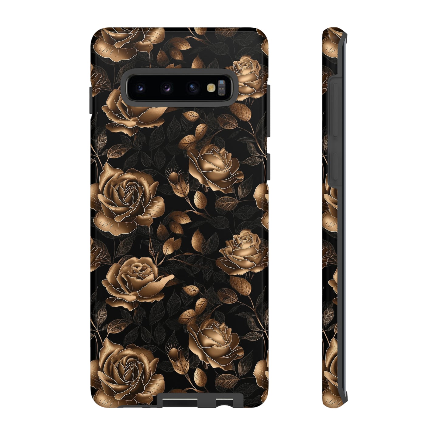 Tough Phone Case Black and Gold Roses