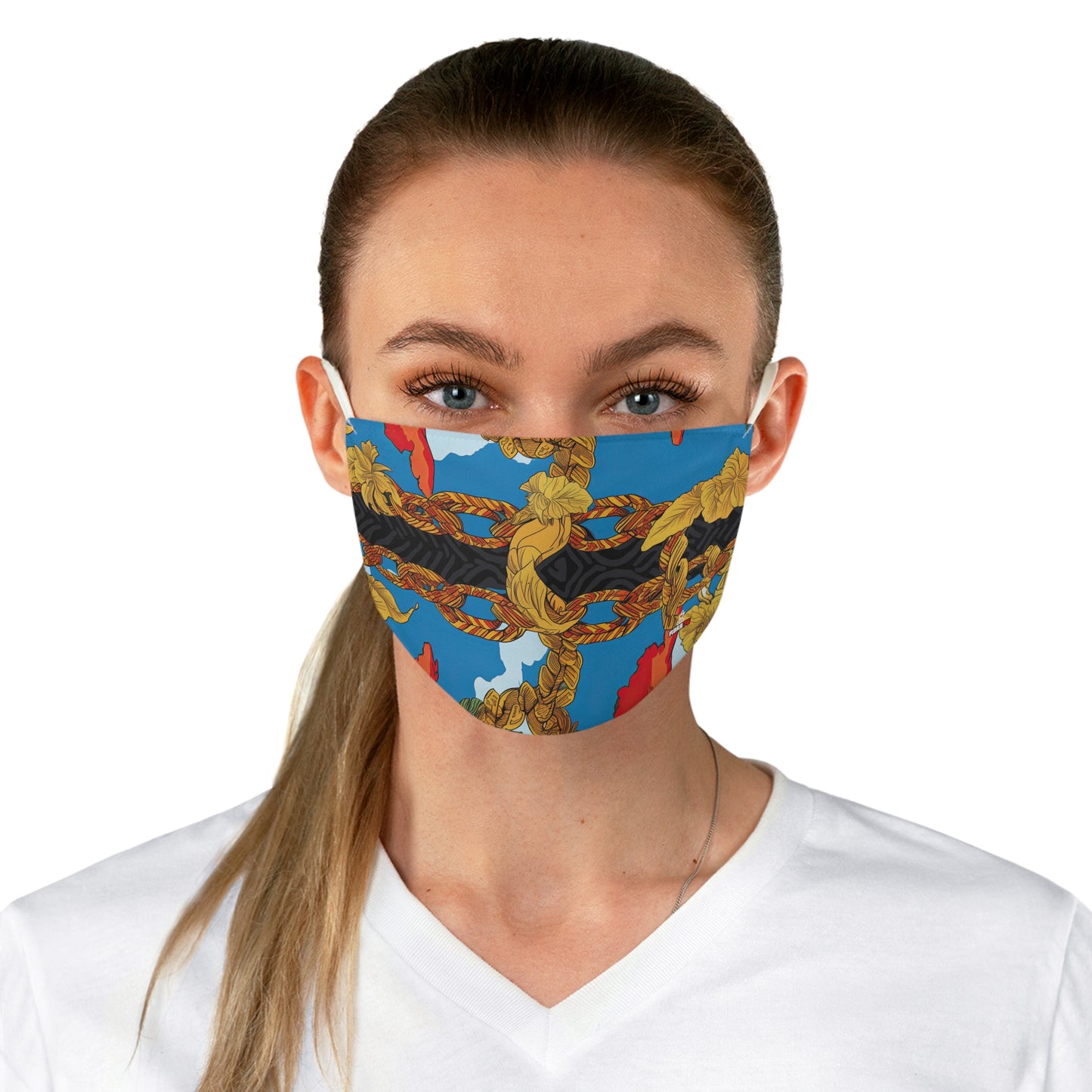 Fabric Face Mask Graphic Blue Gold