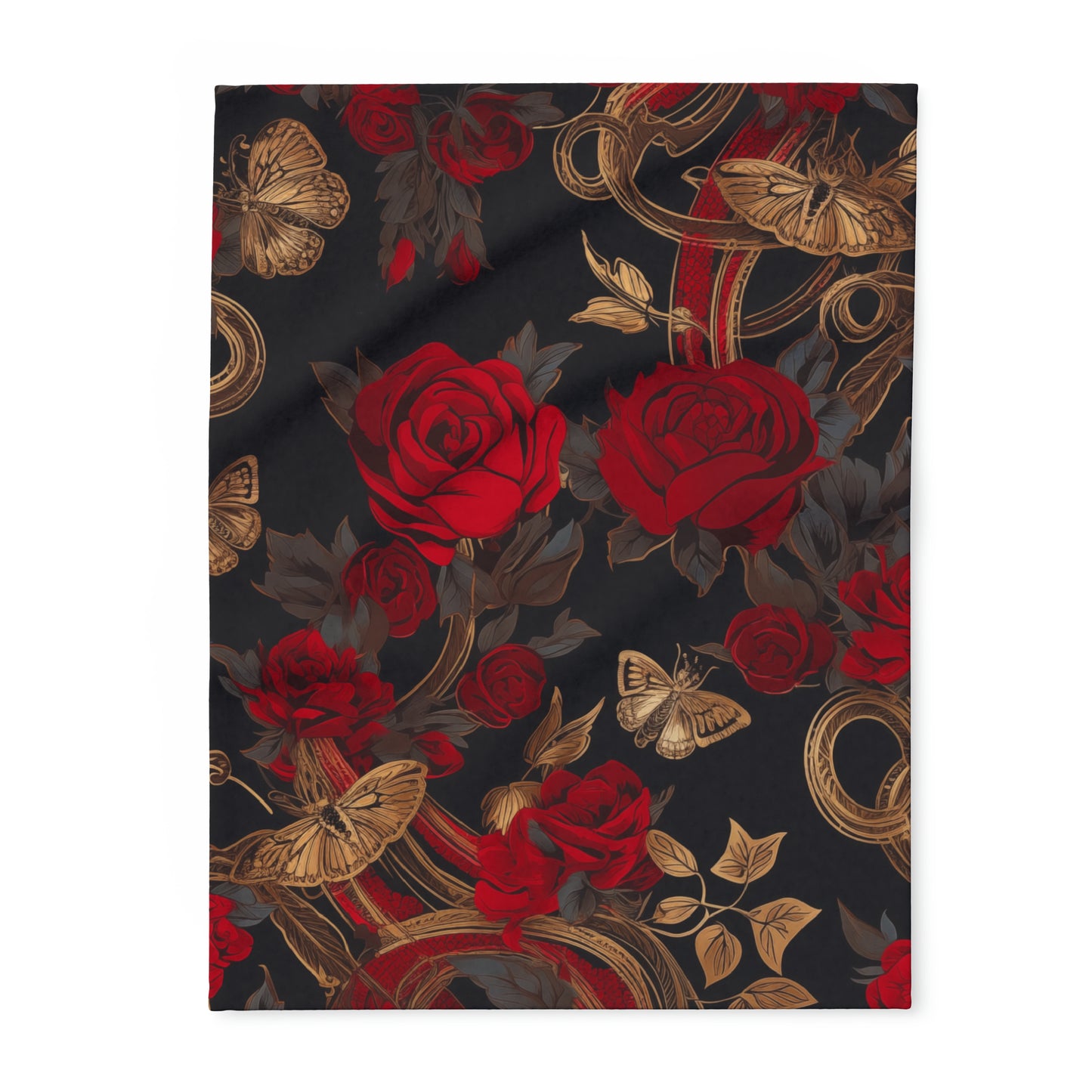 Arctic Fleece Blanket Roses and Gold Butterfly