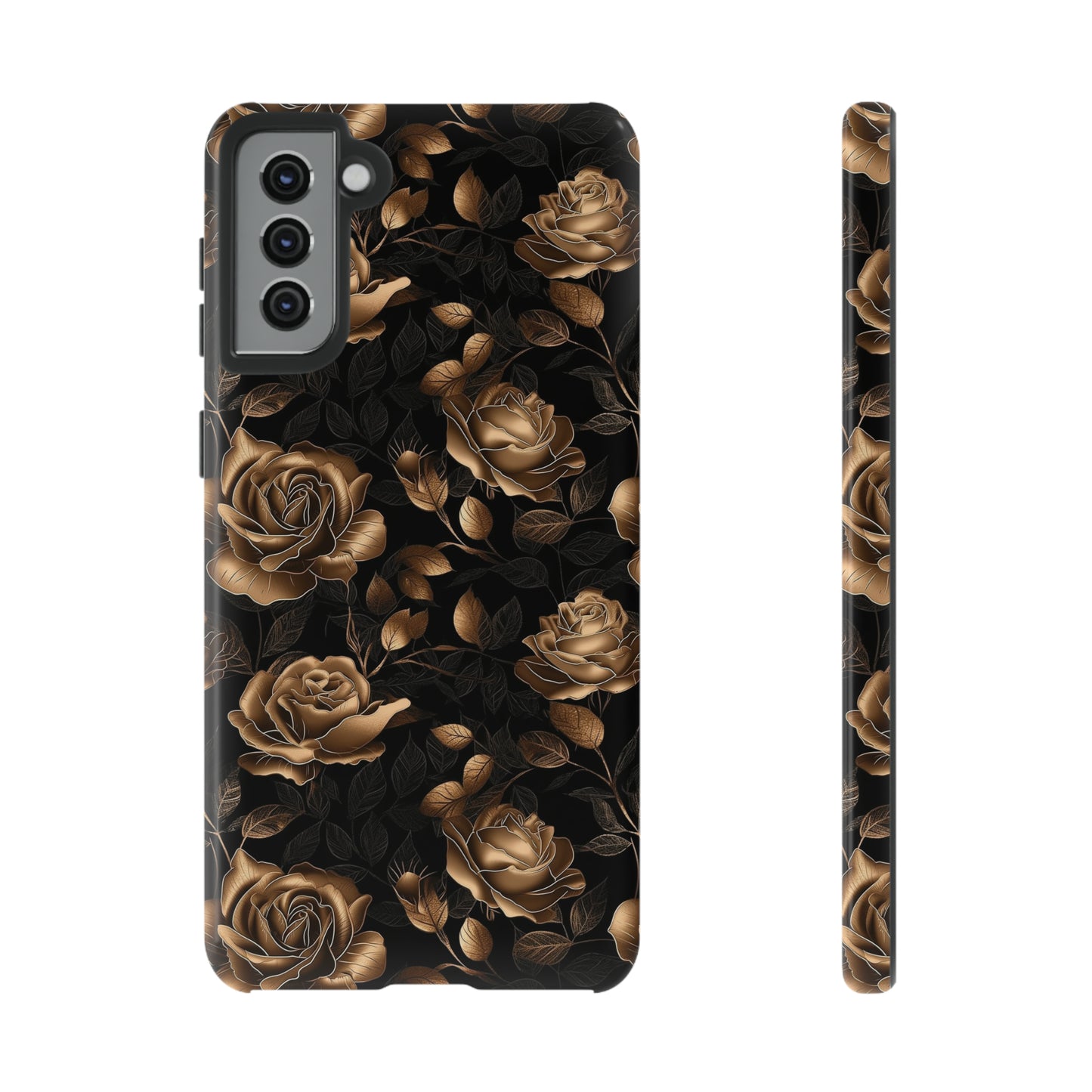 Tough Phone Case Black and Gold Roses