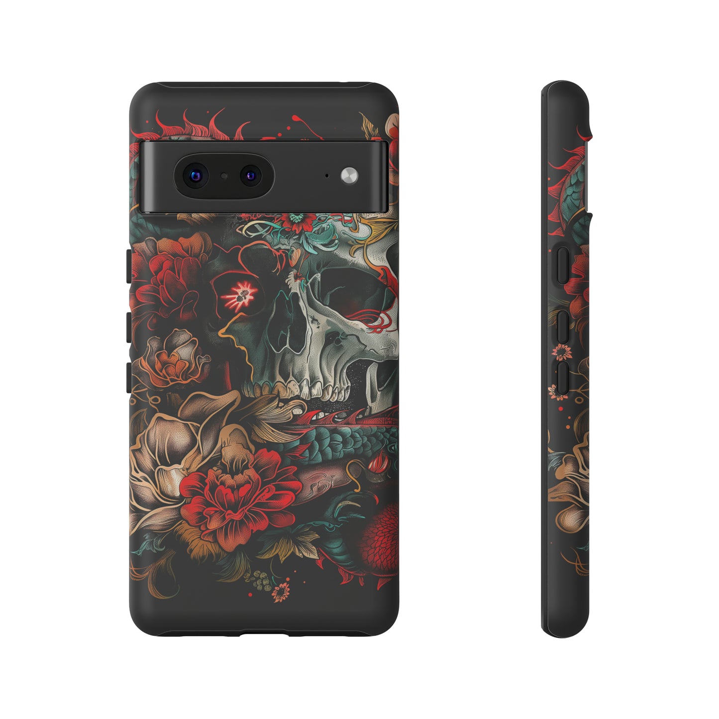 Tough Phone Case Skull and Rose