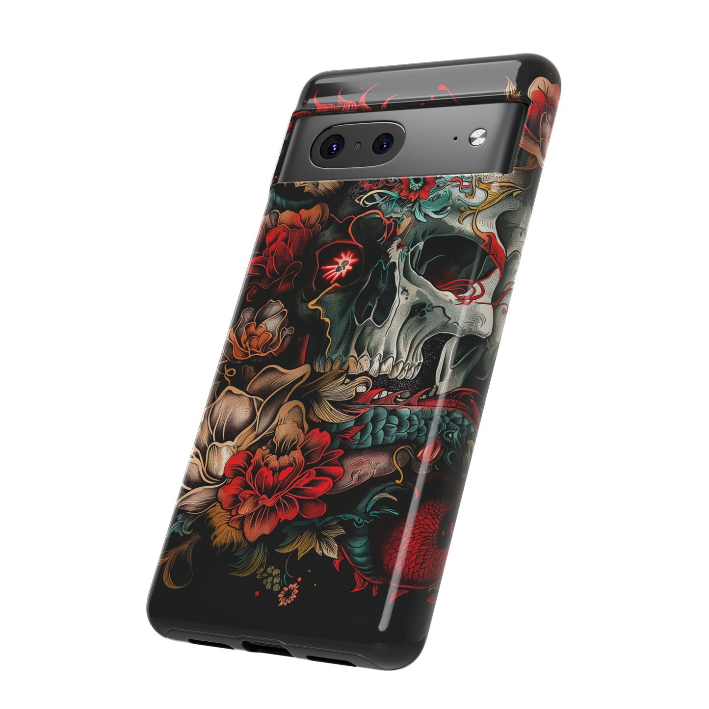 Tough Phone Case Skull and Rose