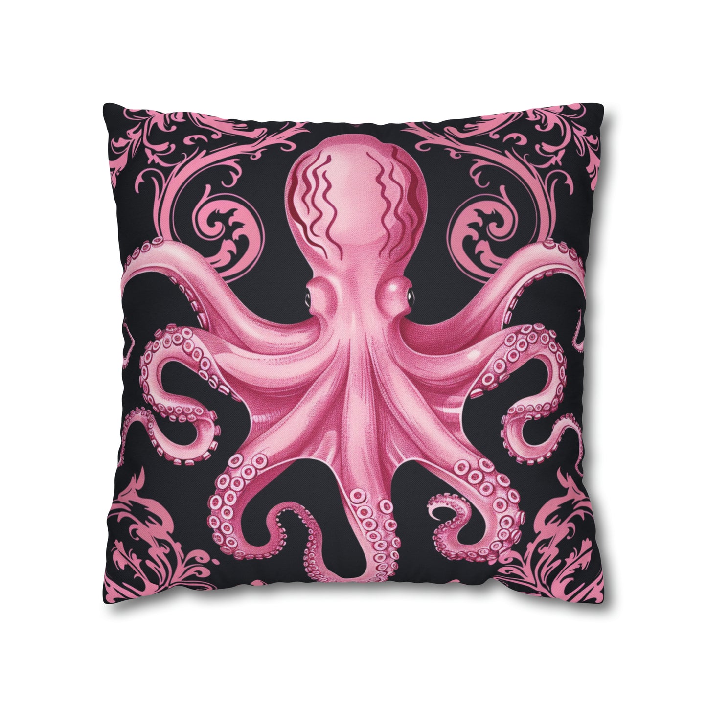 Spun Polyester Square Pillow Pink Octopus