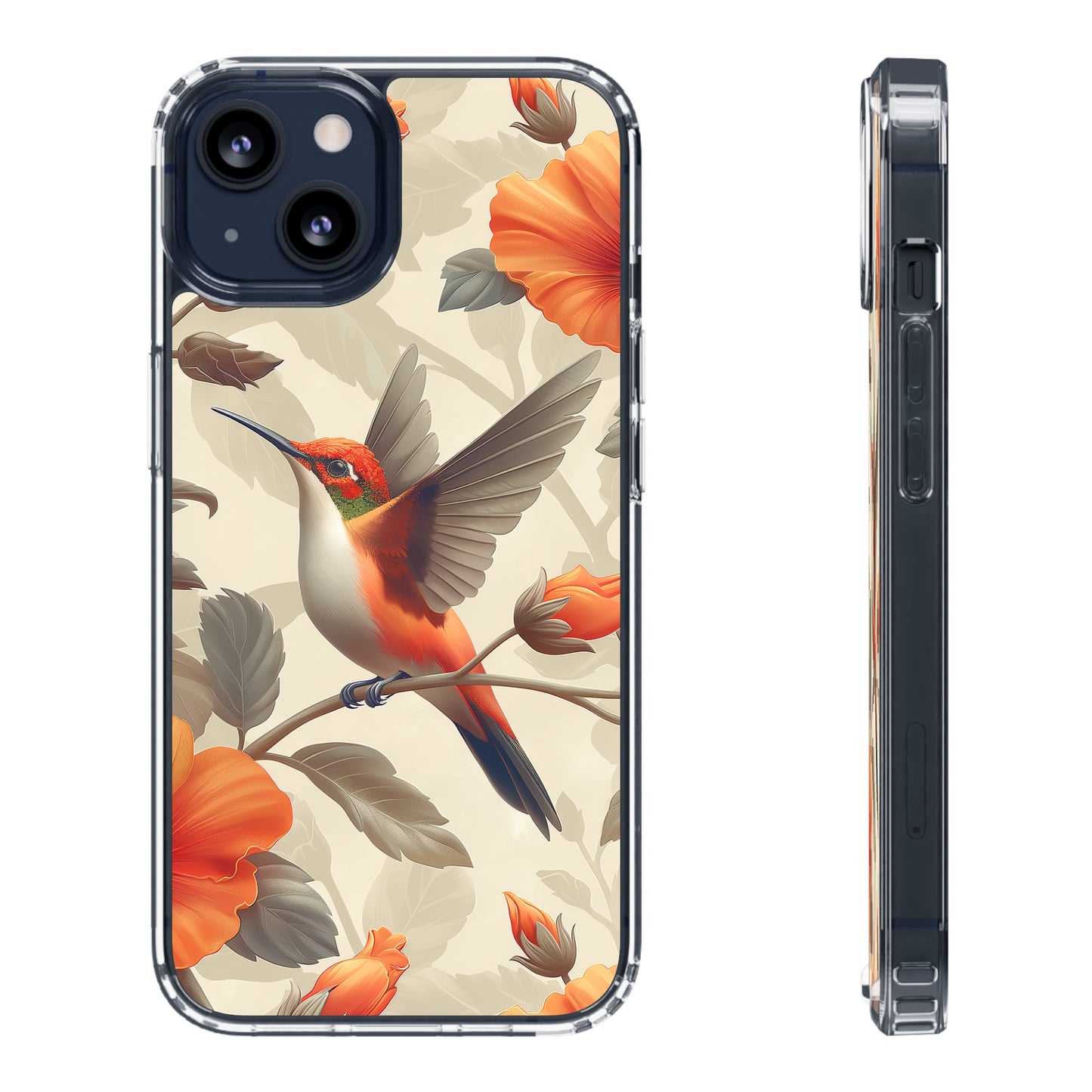 Clear Phone Cases Pastel Flowers Hummingbird