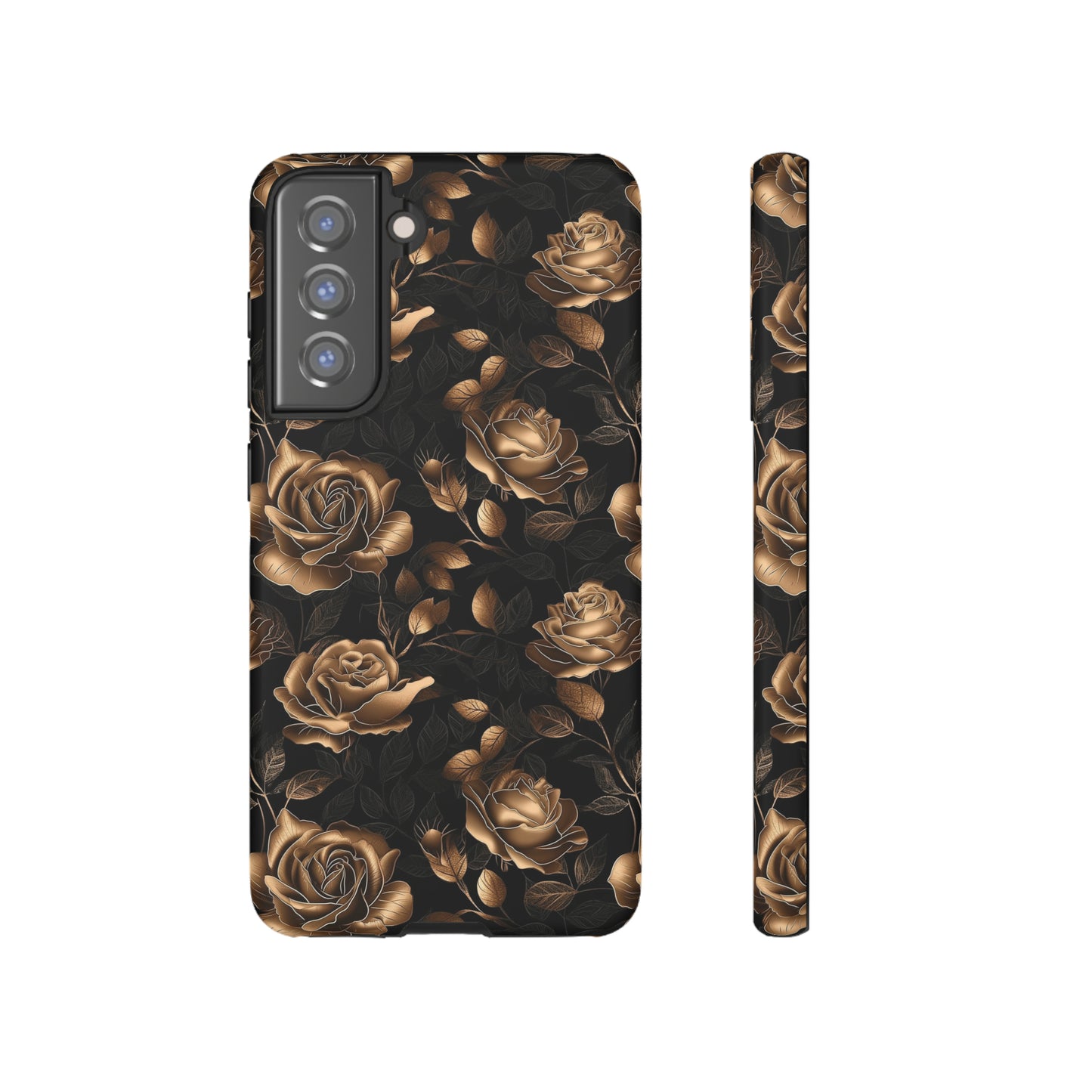 Tough Phone Case Black and Gold Roses