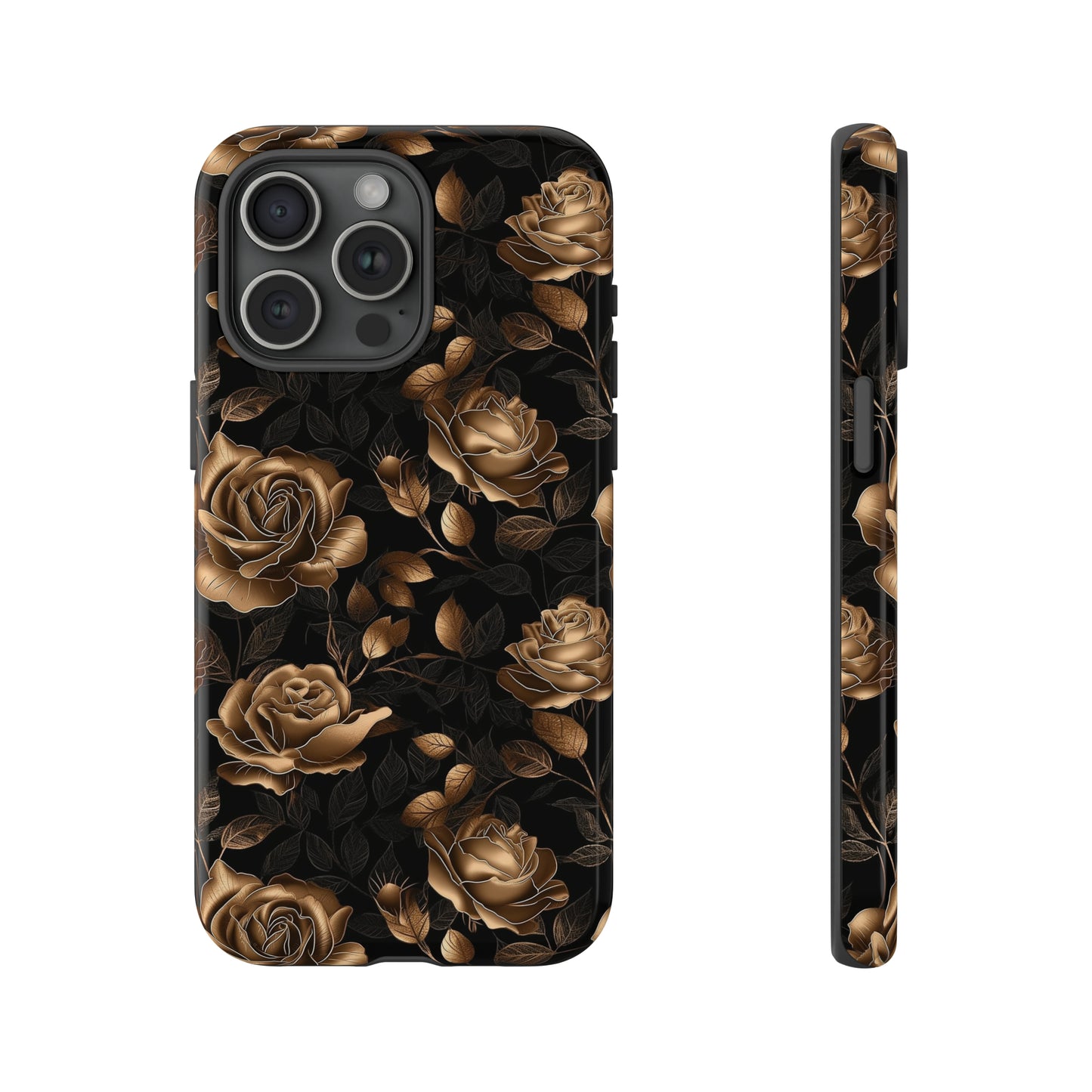 Tough Phone Case Black and Gold Roses