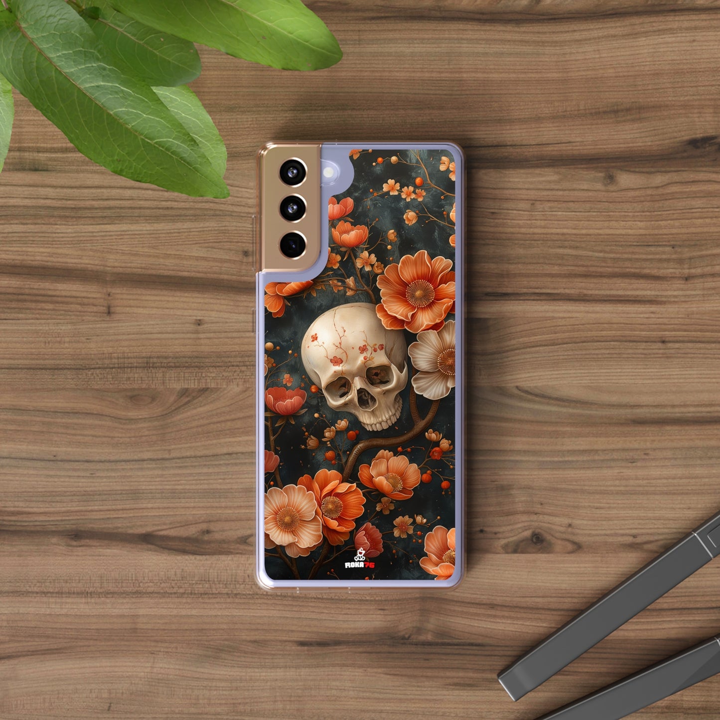 Clear Phone Cases Skull and Flowers Design