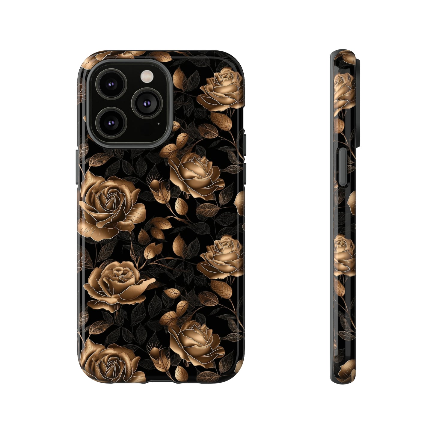 Tough Phone Case Black and Gold Roses