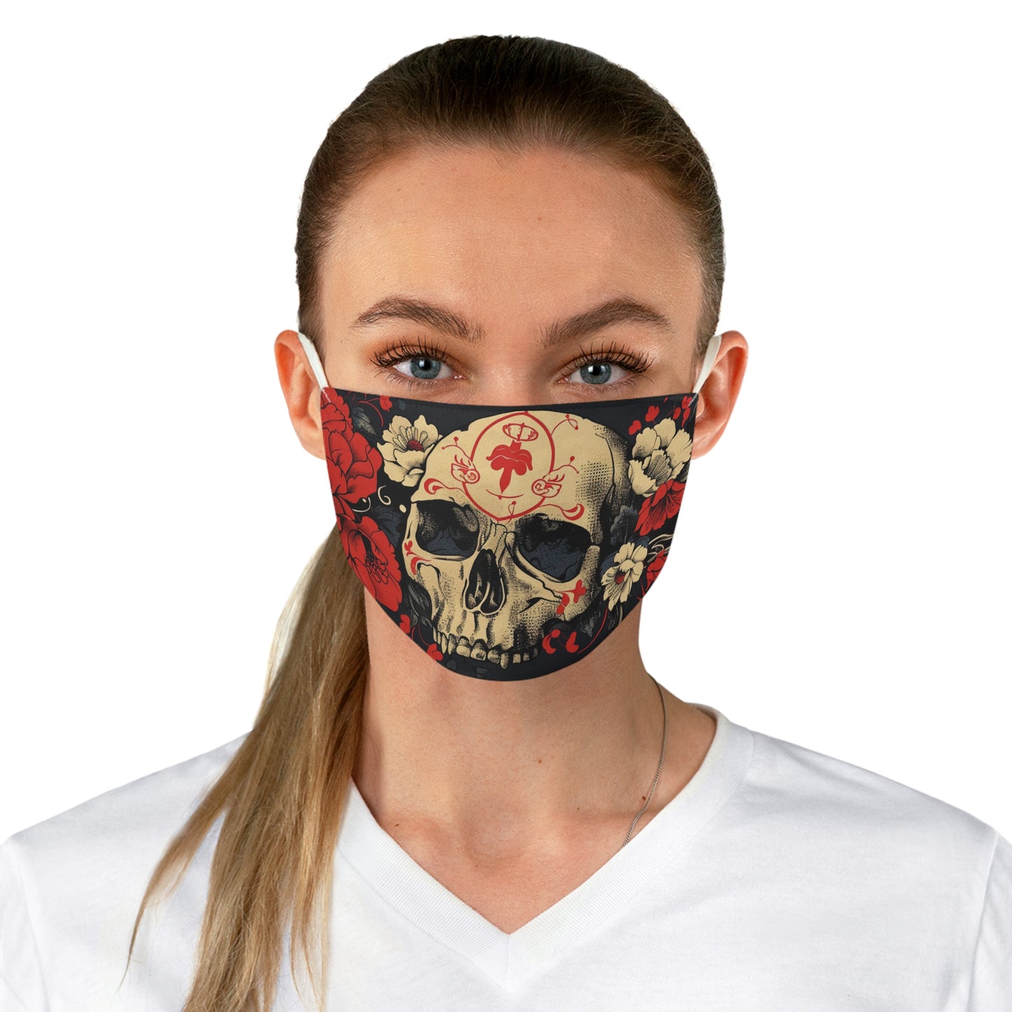 Fabric Face Mask Rose Skull Design