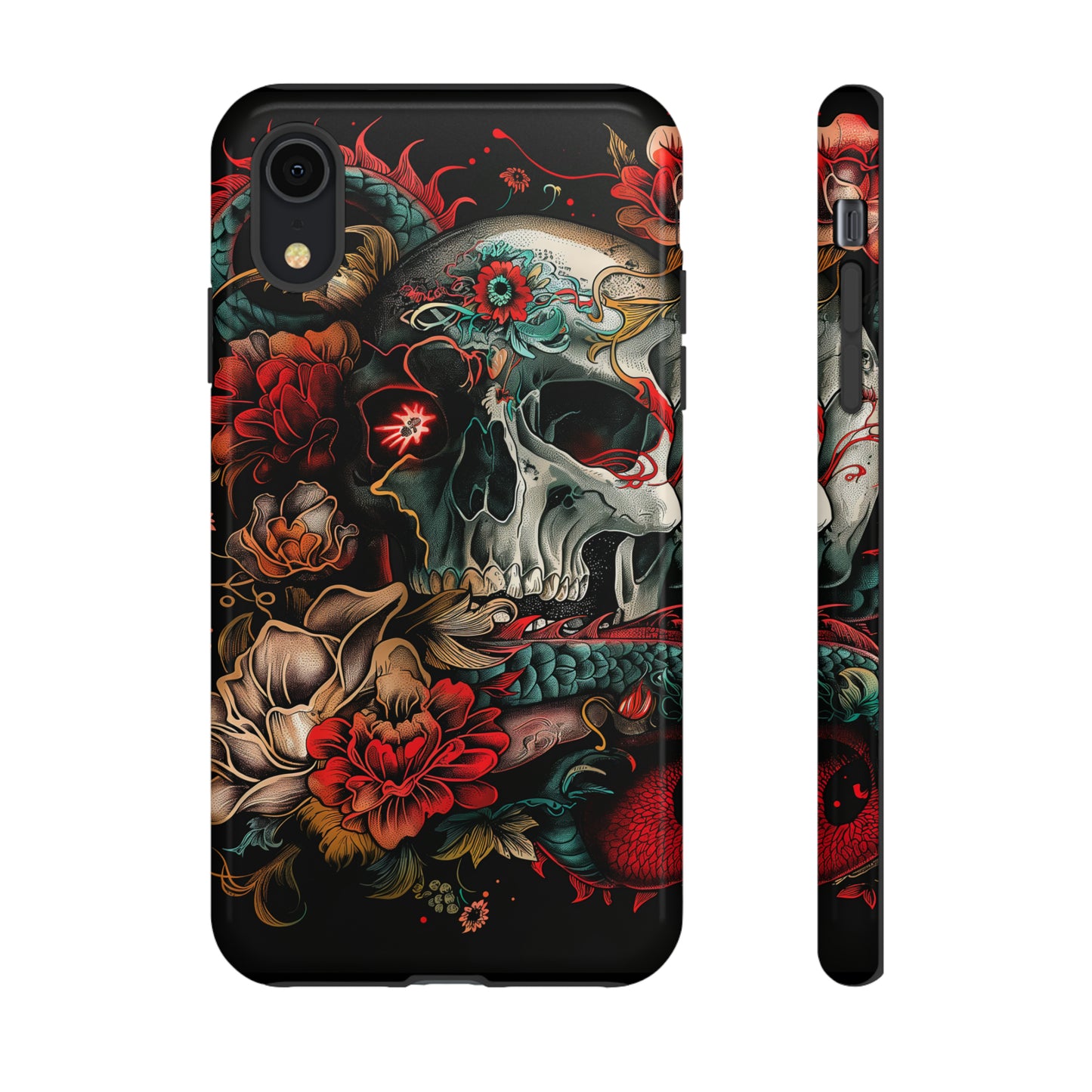 Tough Phone Case Skull and Rose