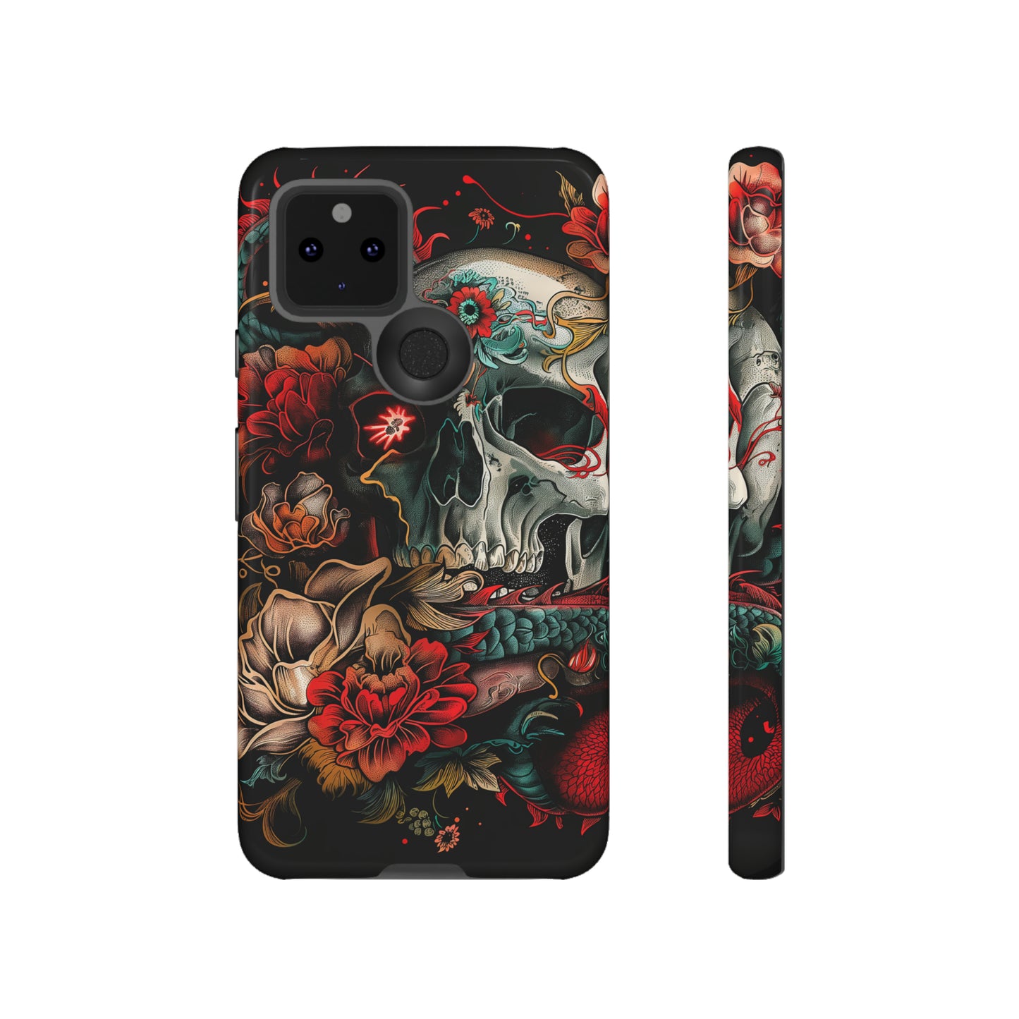 Tough Phone Case Skull and Rose