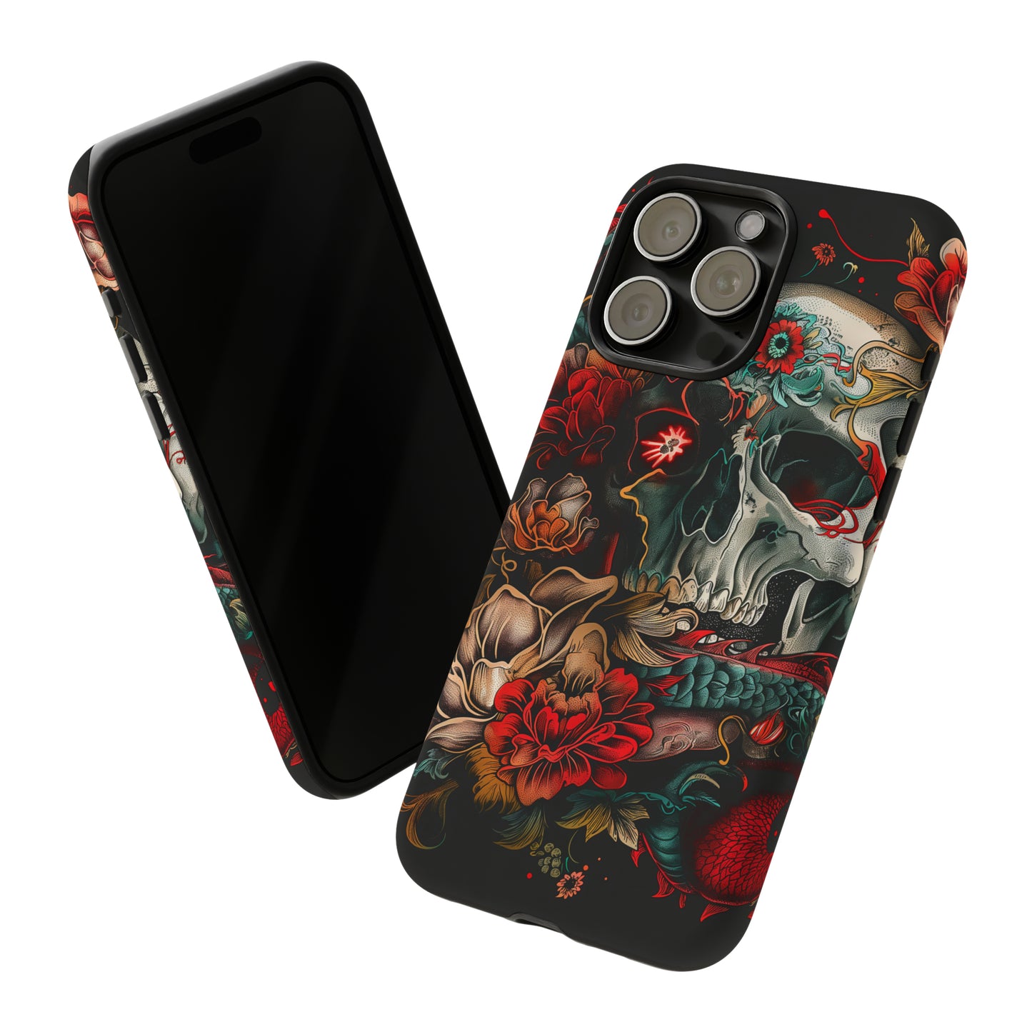 Tough Phone Case Skull and Rose