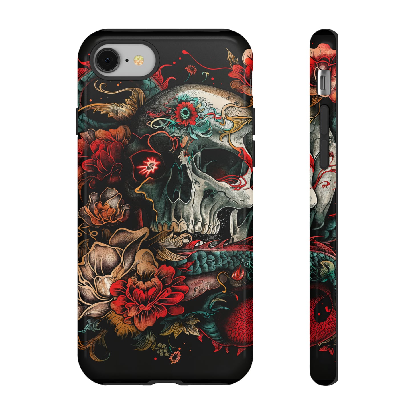 Tough Phone Case Skull and Rose