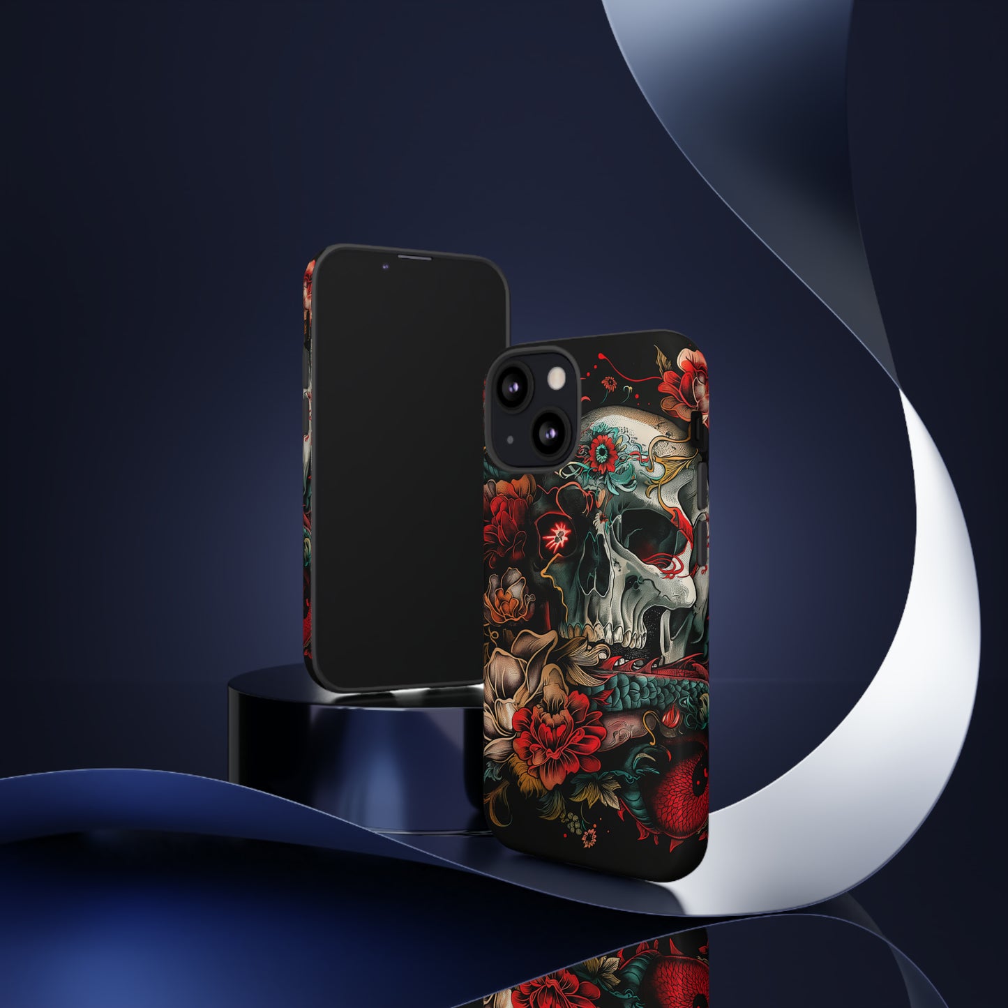 Tough Phone Case Skull and Rose