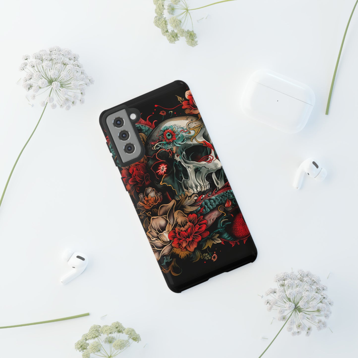 Tough Phone Case Skull and Rose