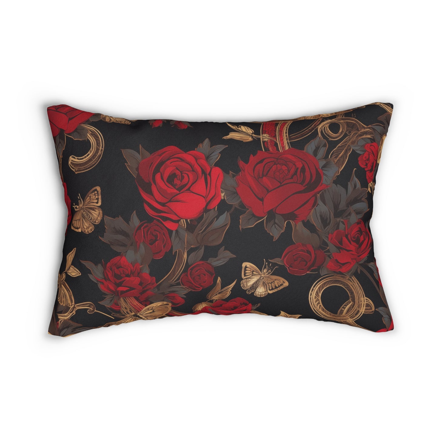 Spun Polyester Lumbar Pillow Red Roses