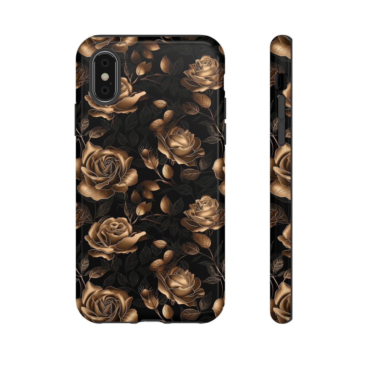 Tough Phone Case Black and Gold Roses