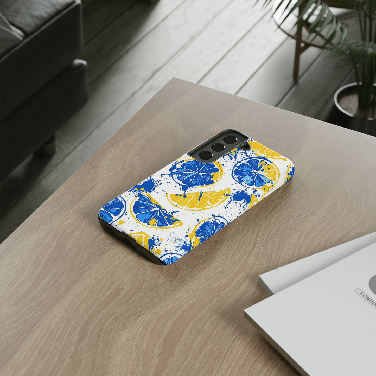 Tough Phone Case Lemon Blue and Yellow