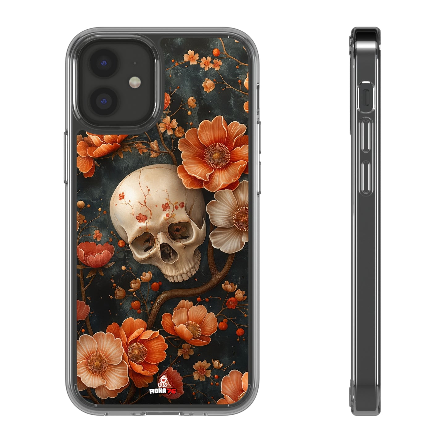 Clear Phone Cases Skull and Flowers Design