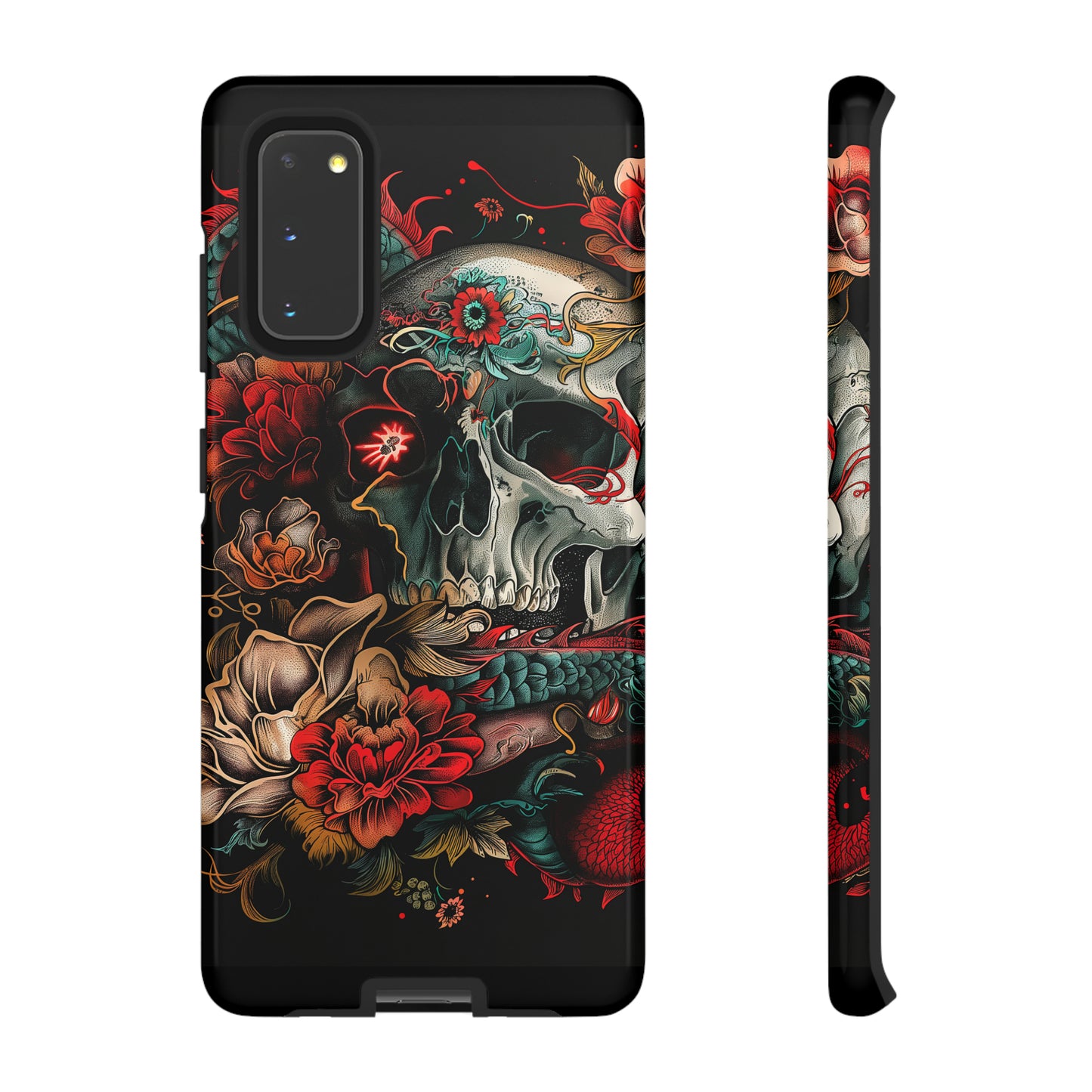 Tough Phone Case Skull and Rose