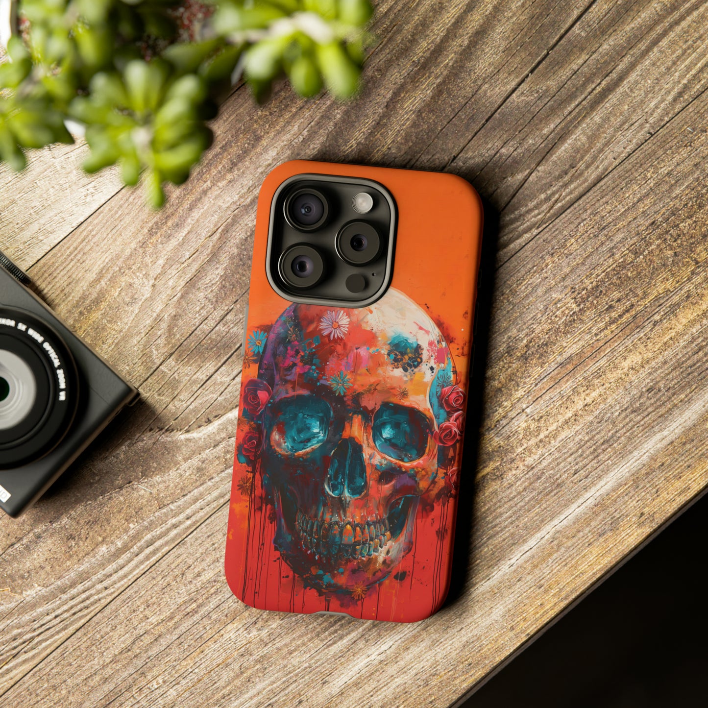 Tough Phone Case Orange Skull