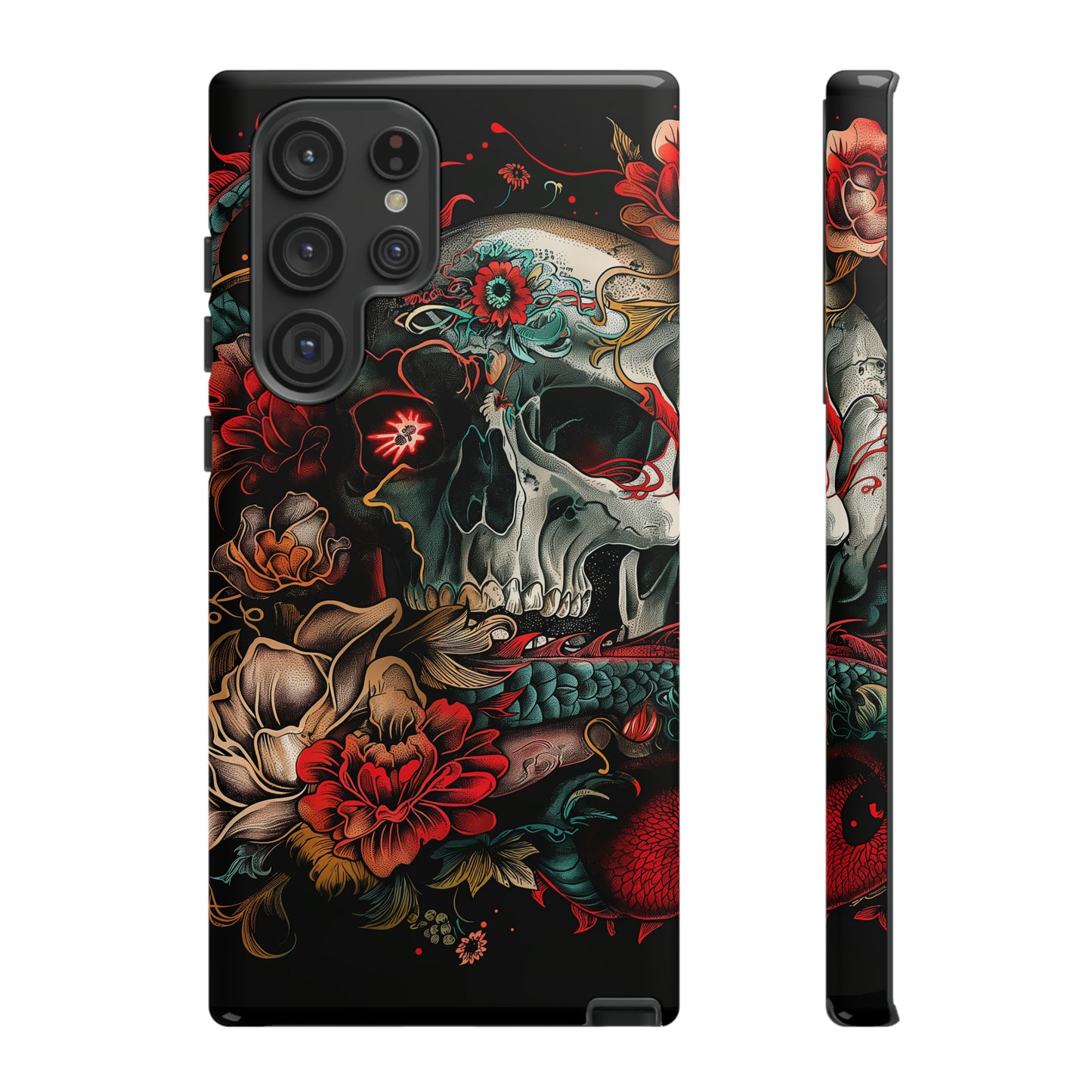 Tough Phone Case Skull and Rose