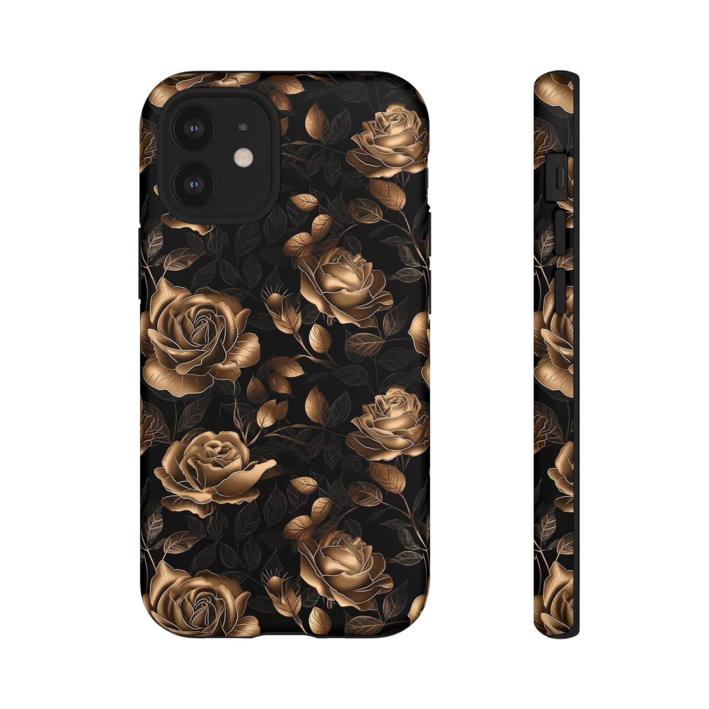 Tough Phone Case Black and Gold Roses