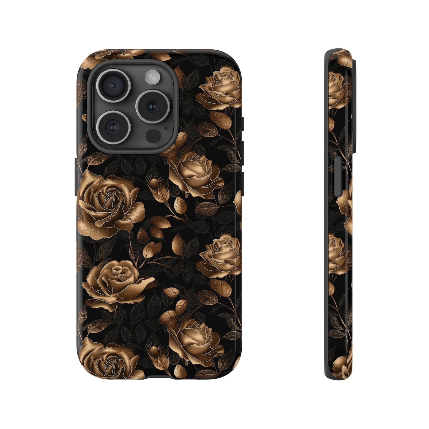 Tough Phone Case Black and Gold Roses