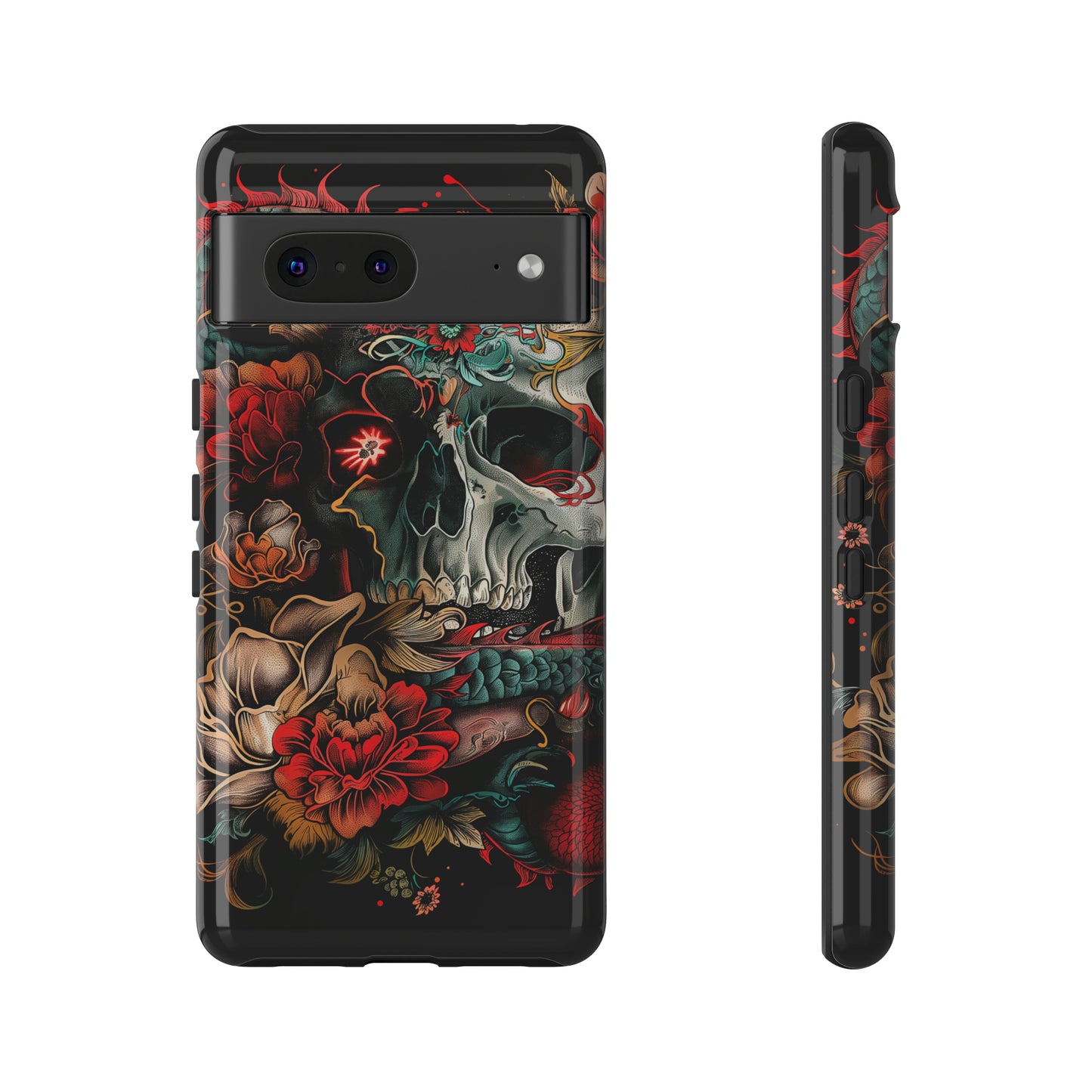 Tough Phone Case Skull and Rose