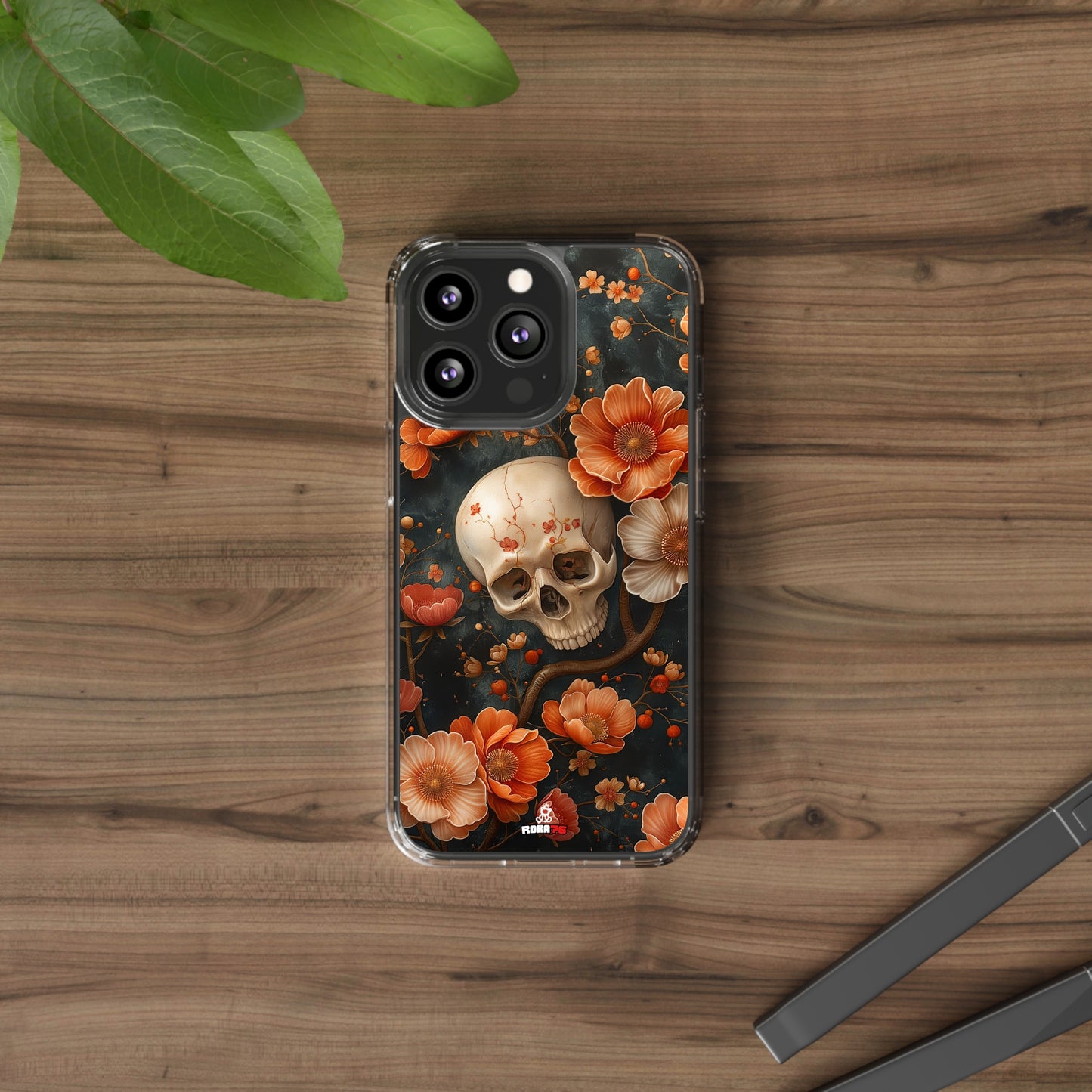 Clear Phone Cases Skull and Flowers Design