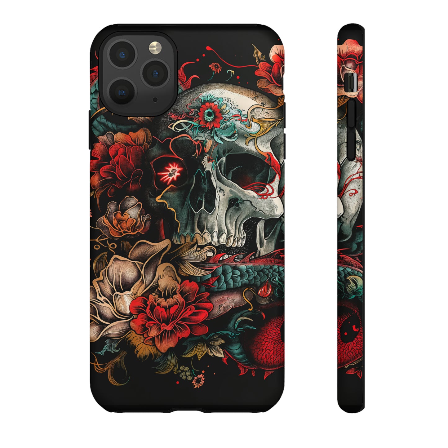 Tough Phone Case Skull and Rose