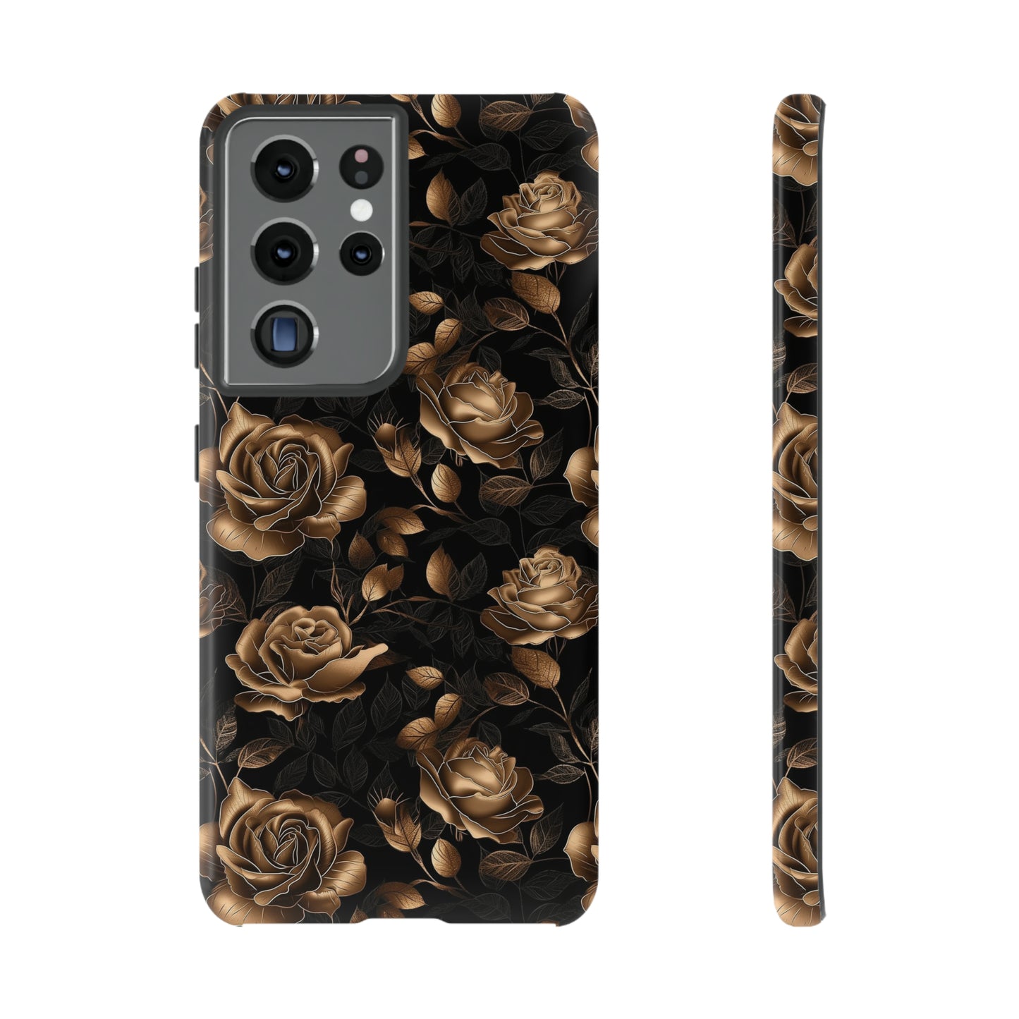 Tough Phone Case Black and Gold Roses