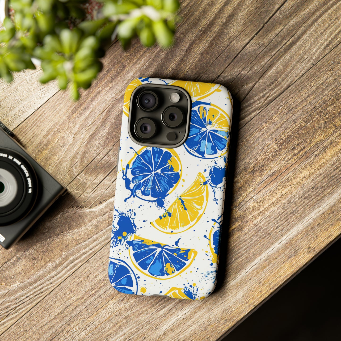 Tough Phone Case Lemon Blue and Yellow