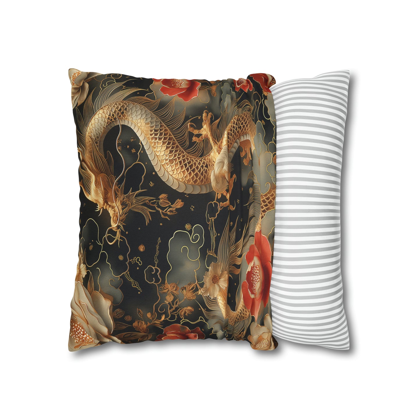 Spun Polyester Square Pillow Gold Dragon