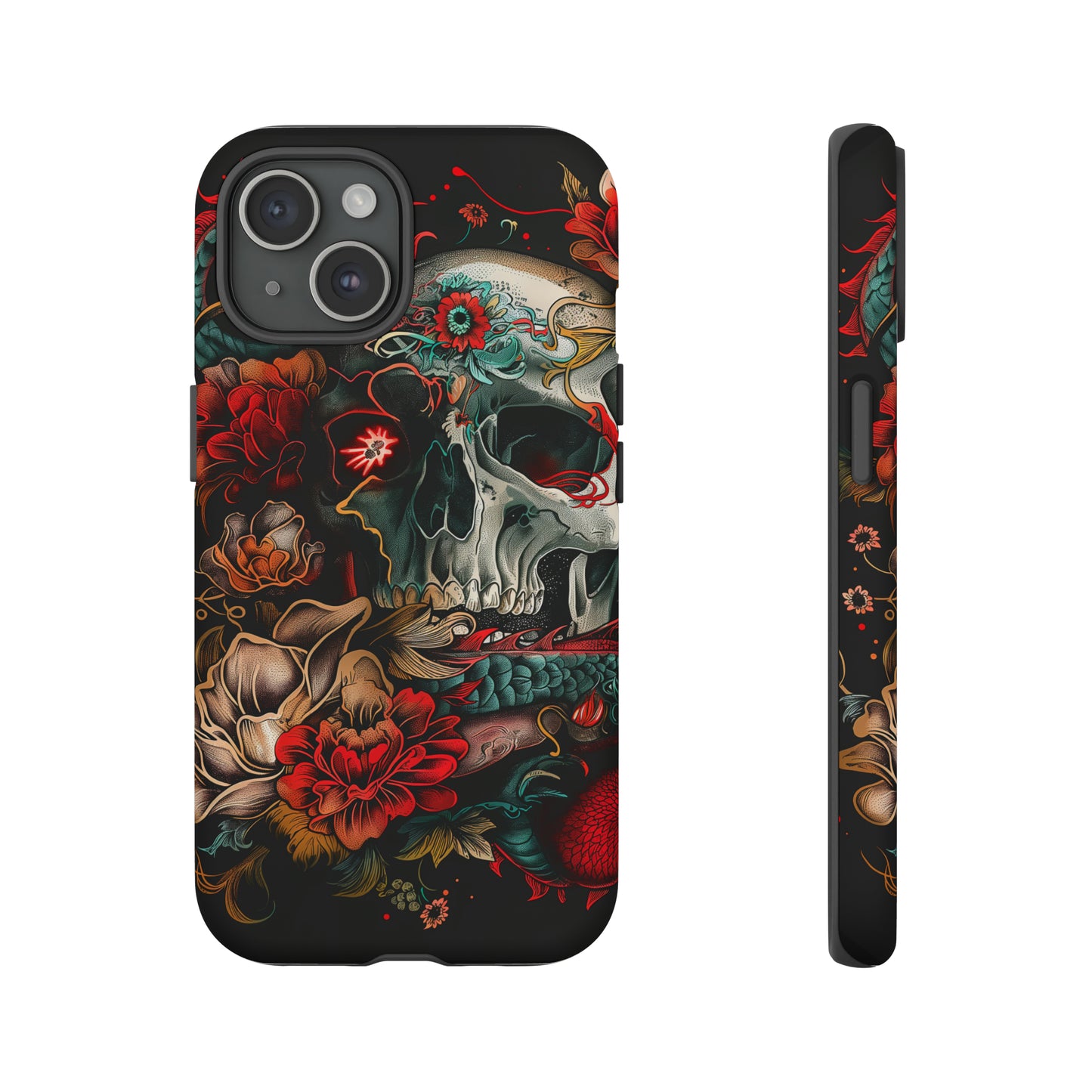 Tough Phone Case Skull and Rose