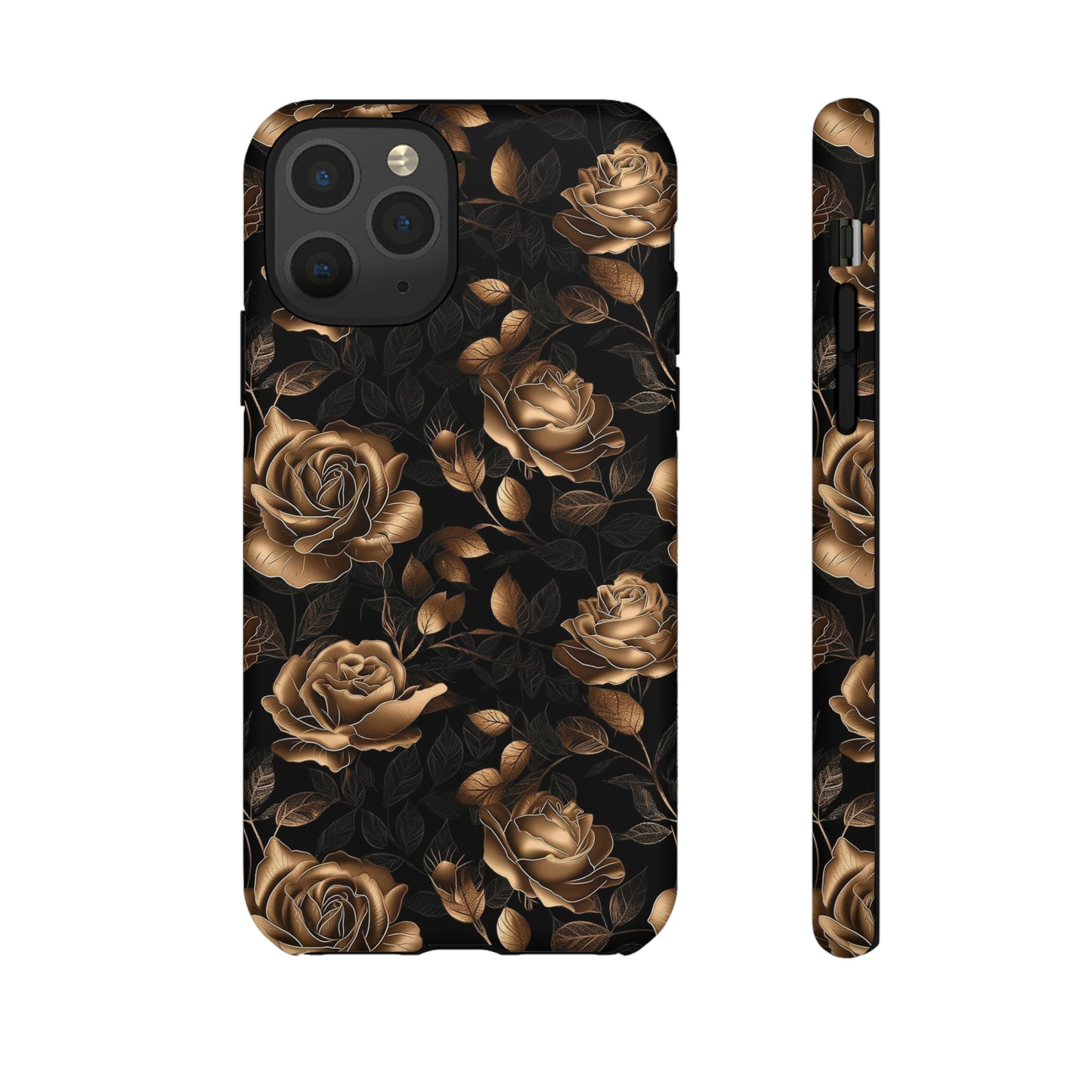 Tough Phone Case Black and Gold Roses