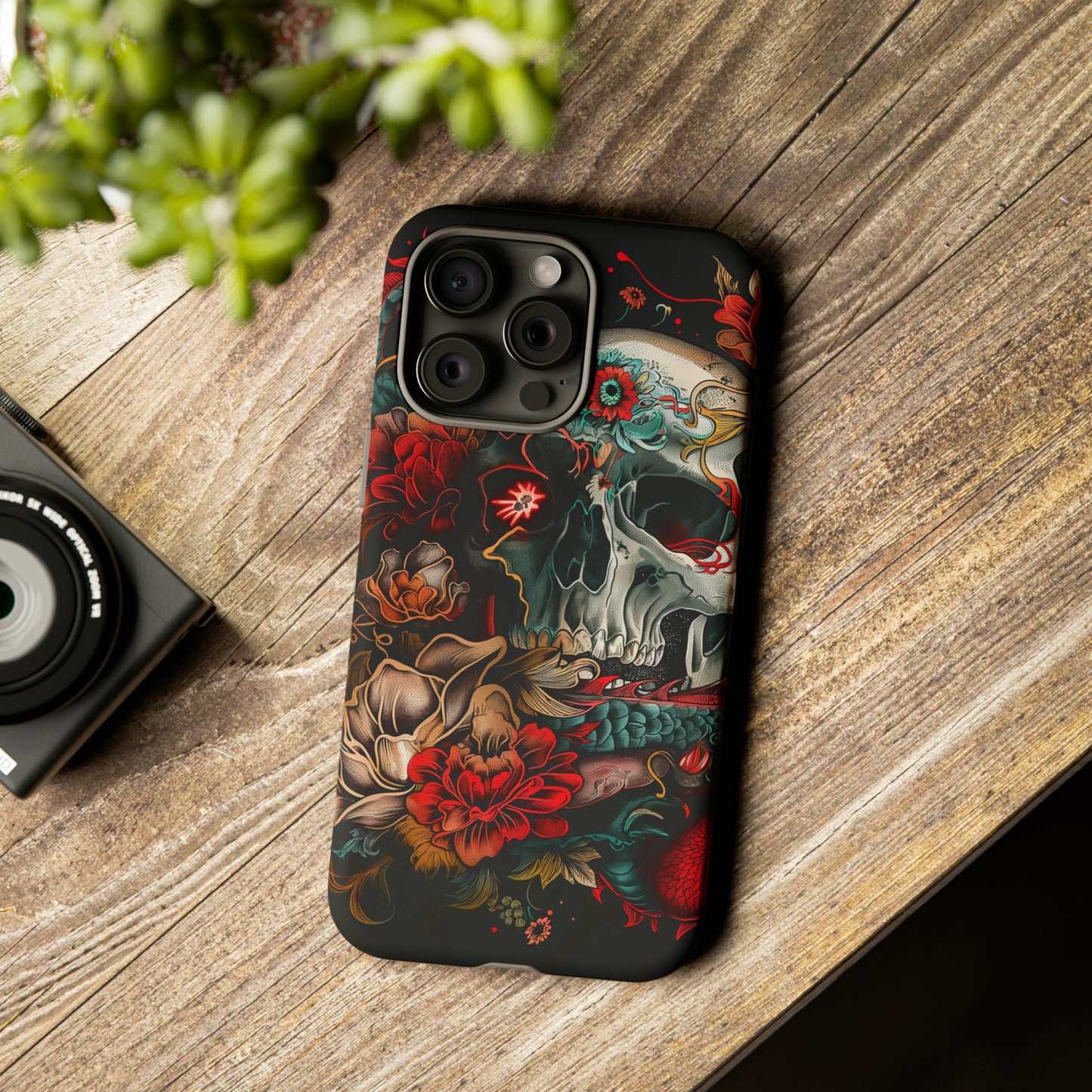 Tough Phone Case Skull and Rose