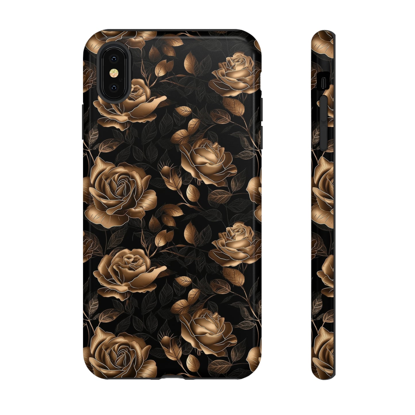 Tough Phone Case Black and Gold Roses