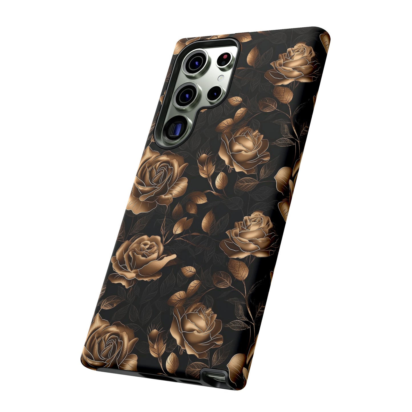 Tough Phone Case Black and Gold Roses