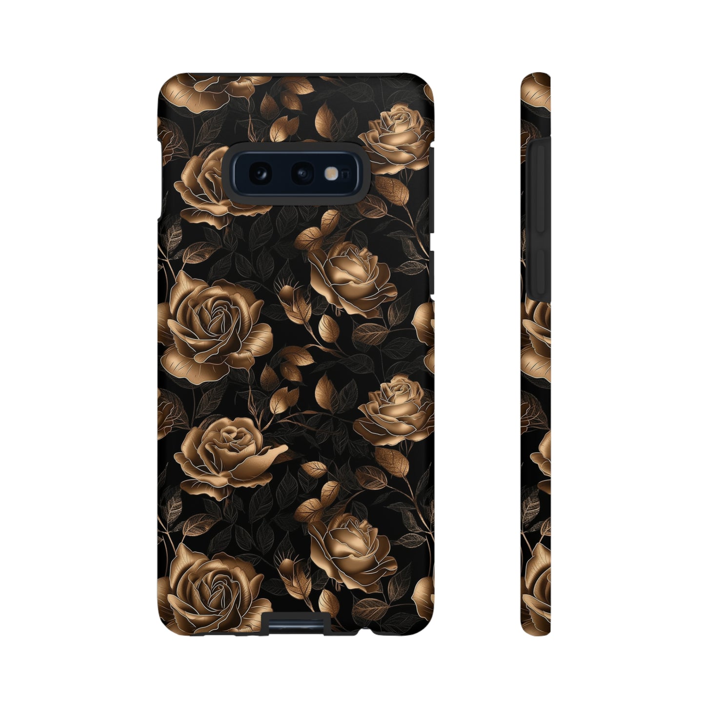 Tough Phone Case Black and Gold Roses