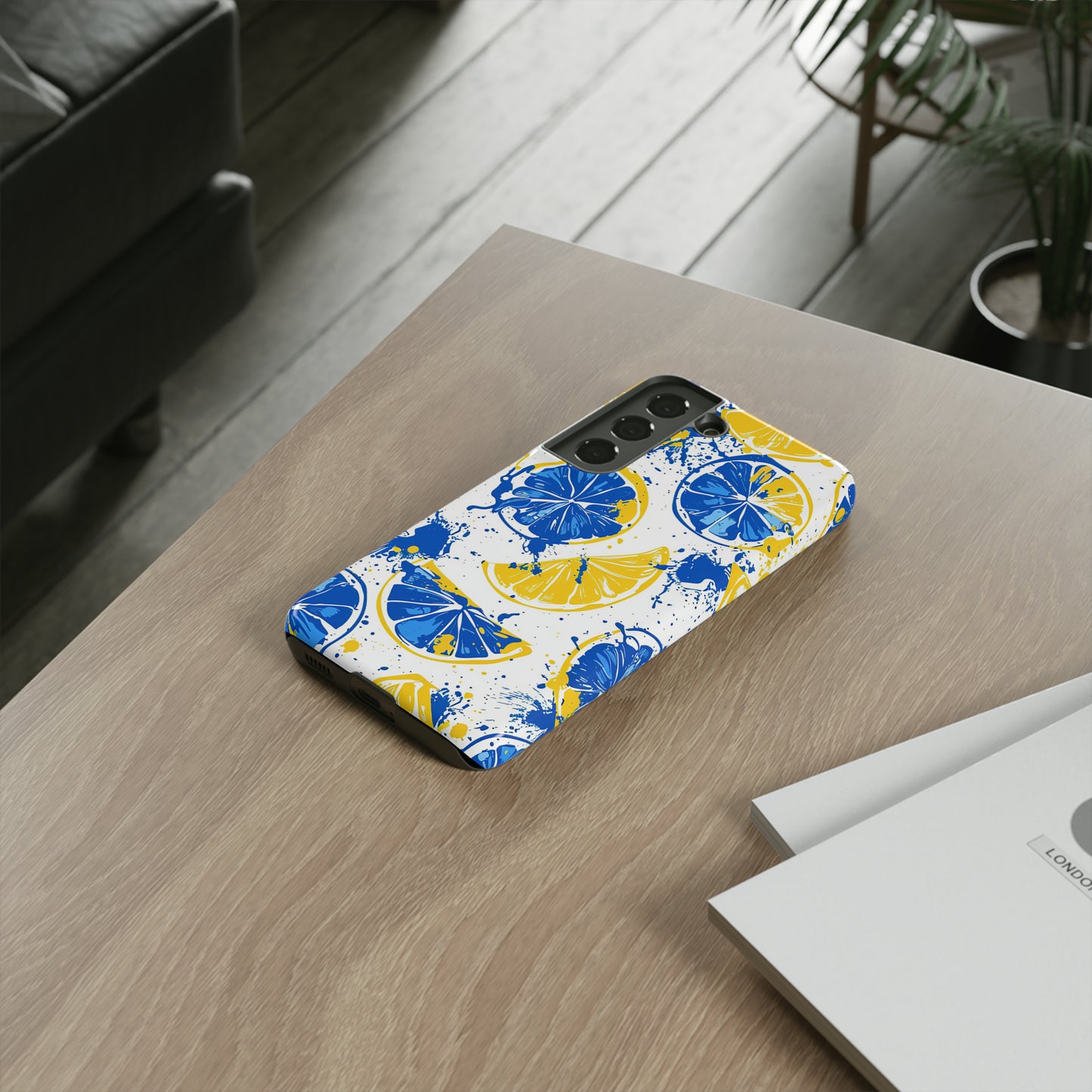 Tough Phone Case Lemon Blue and Yellow